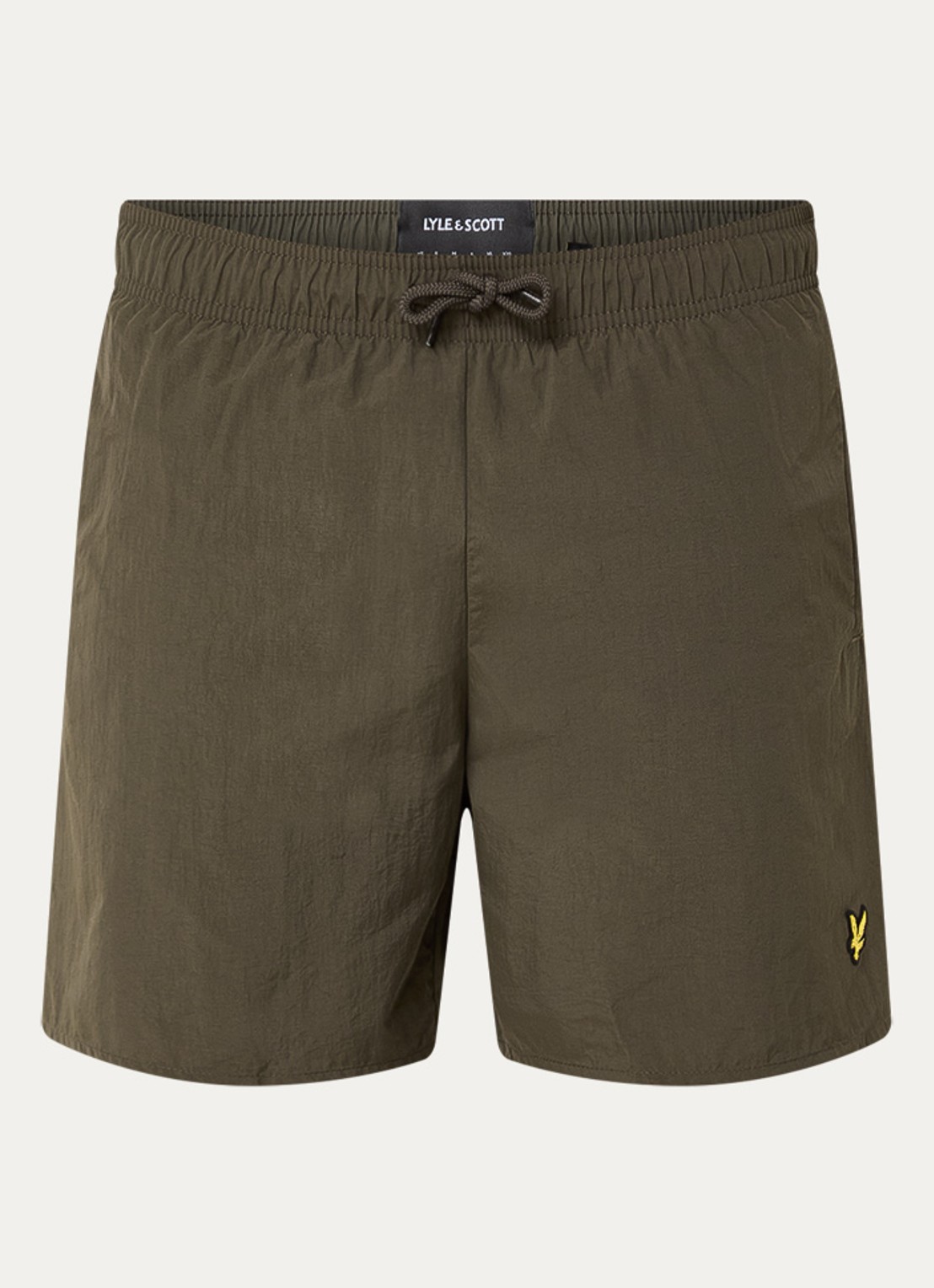 Lyle & Scott Zwemshorts met steekzakken en logo - voorkant olijfgroen