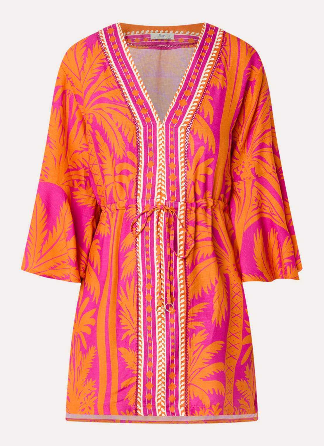 MAAJI Flamingo Palm strandjurk met print - voorkant 3 fuchsia