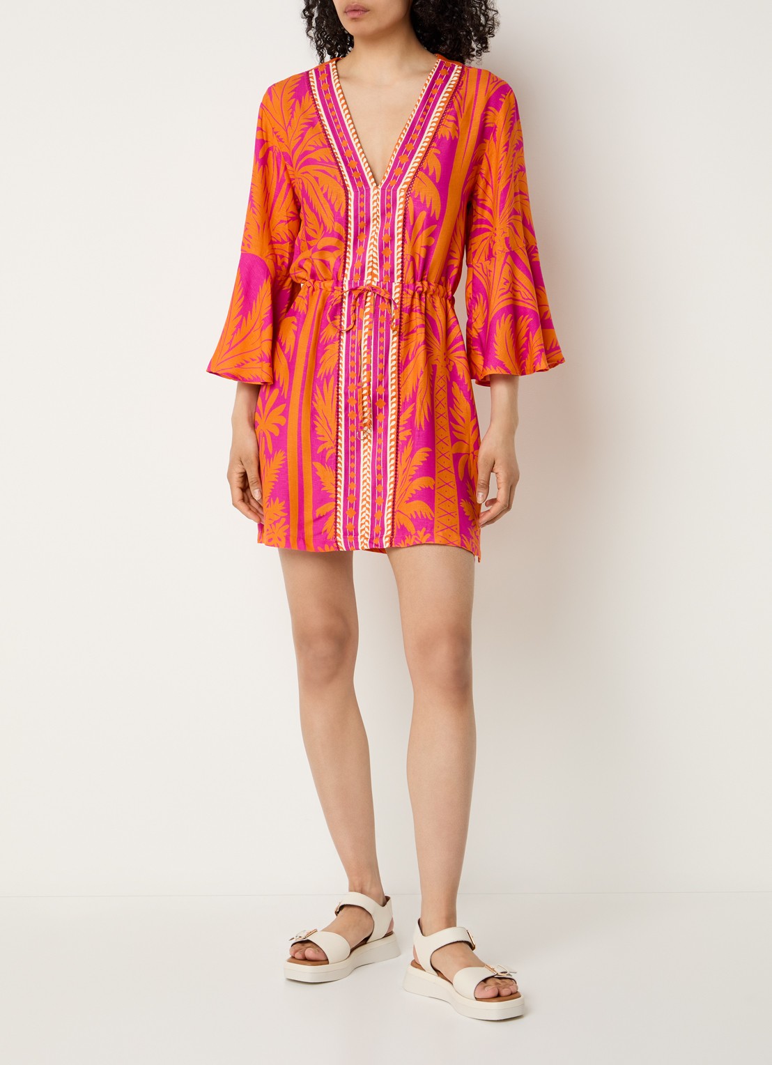 MAAJI Flamingo Palm strandjurk met print - voorkant 4 fuchsia