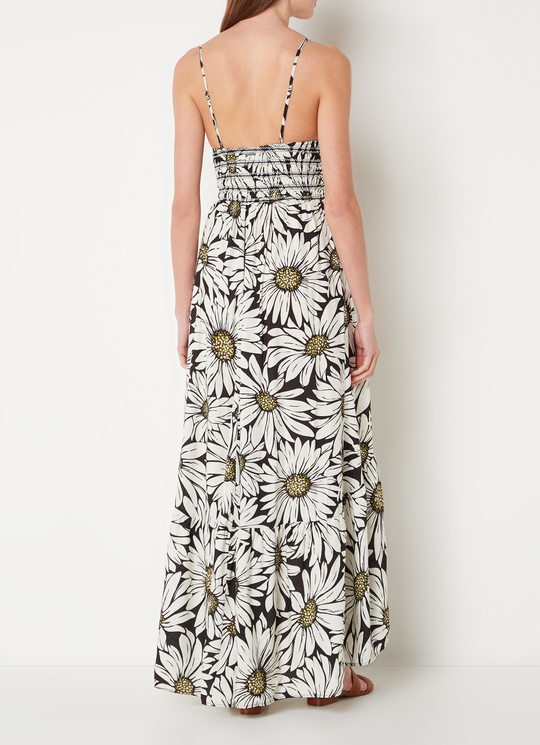 MAAJI Lia maxi strandjurk met bloemenprint en smockwerk - achterkant 5 zwart