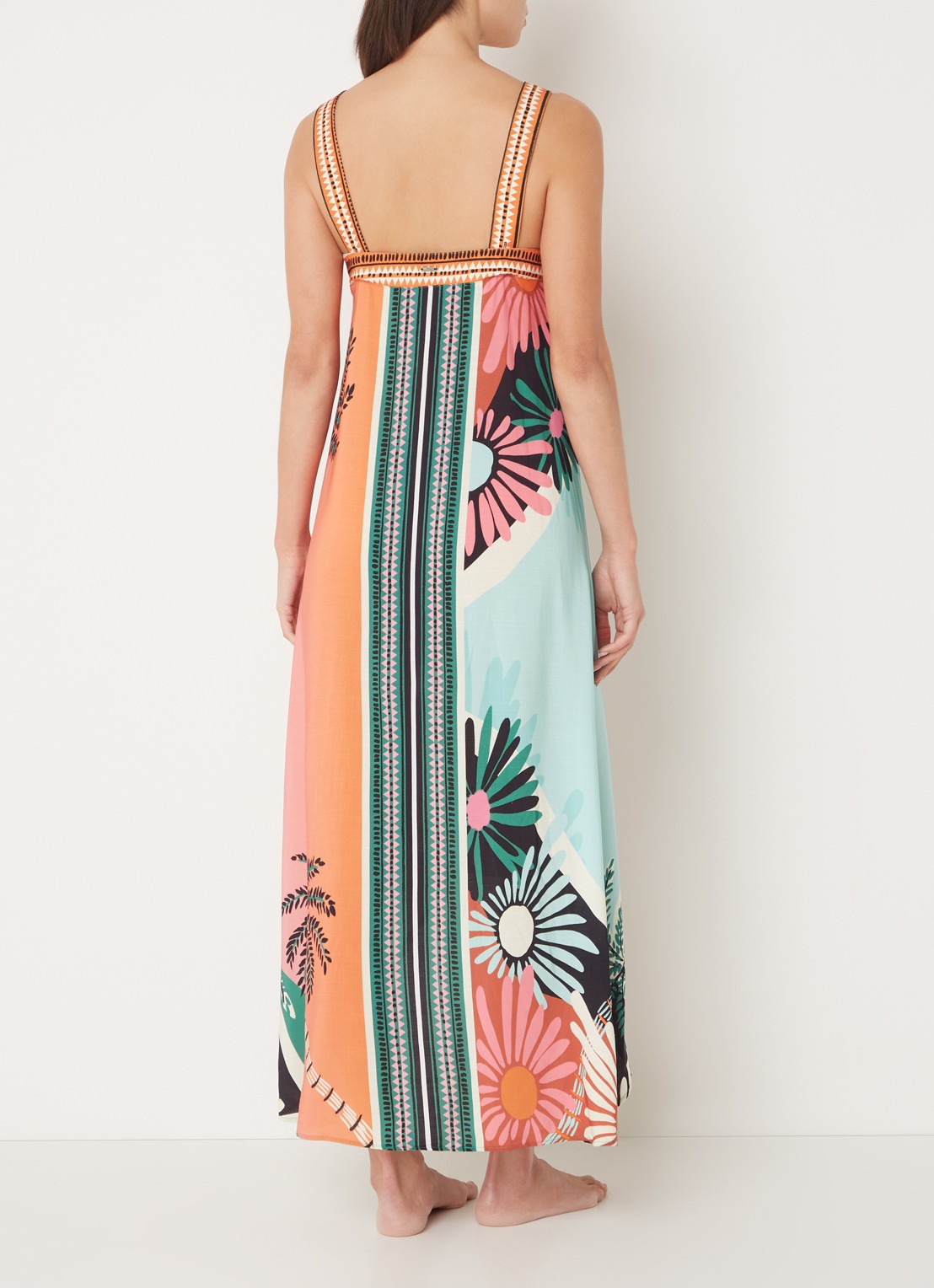 MAAJI Lowry maxi strandjurk met V-hals en print - achterkant oranje