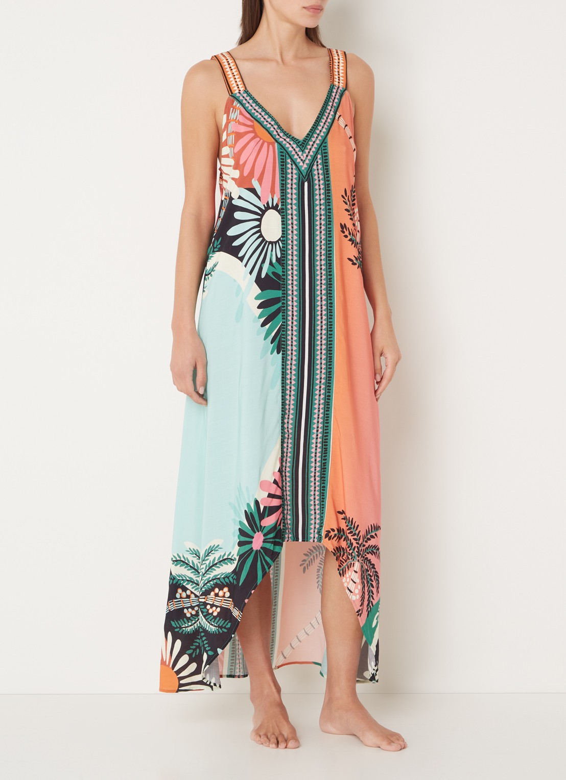 MAAJI Lowry maxi strandjurk met V-hals en print - detail 2 oranje