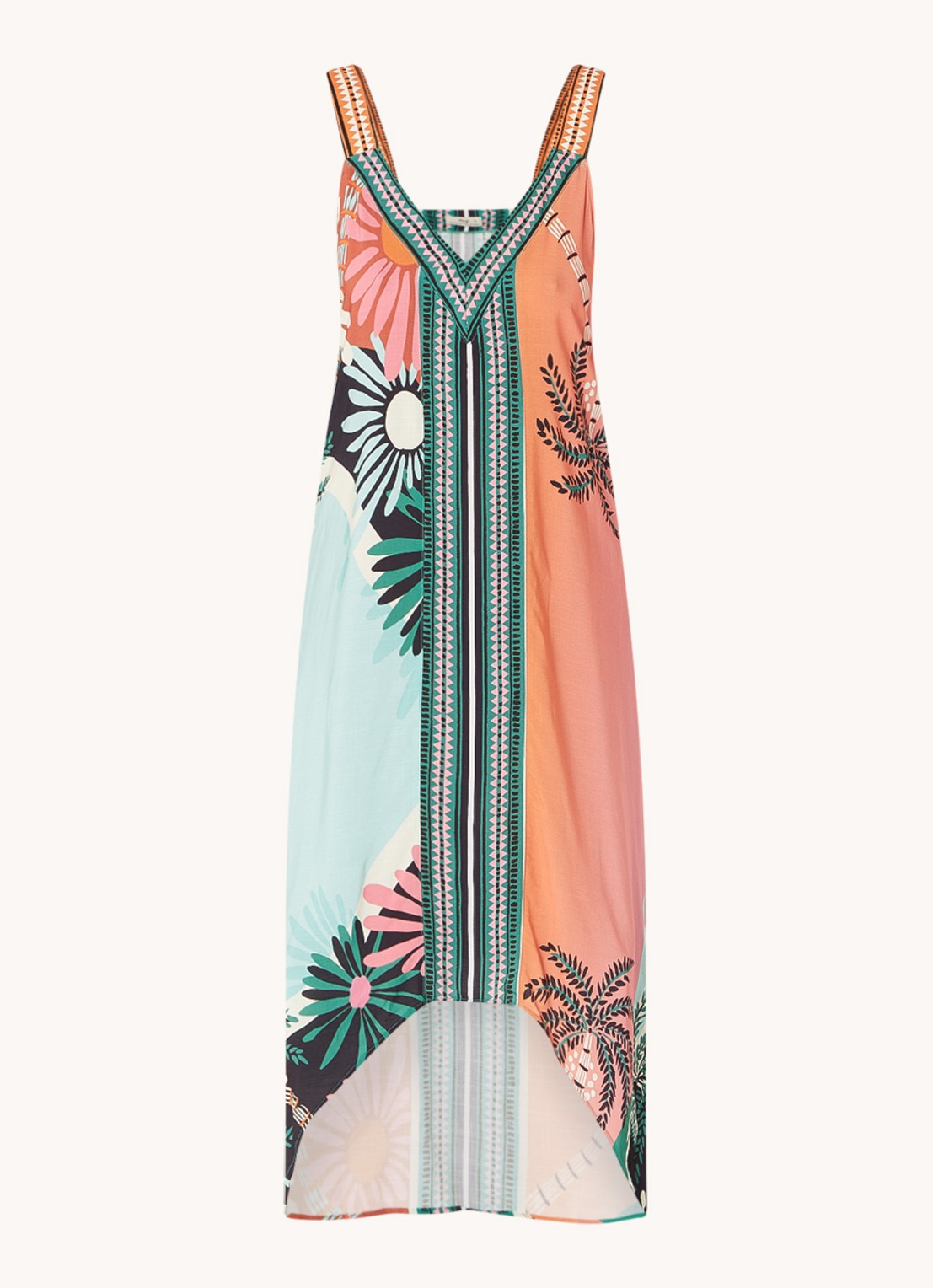 MAAJI Lowry maxi strandjurk met V-hals en print - voorkant 3 oranje