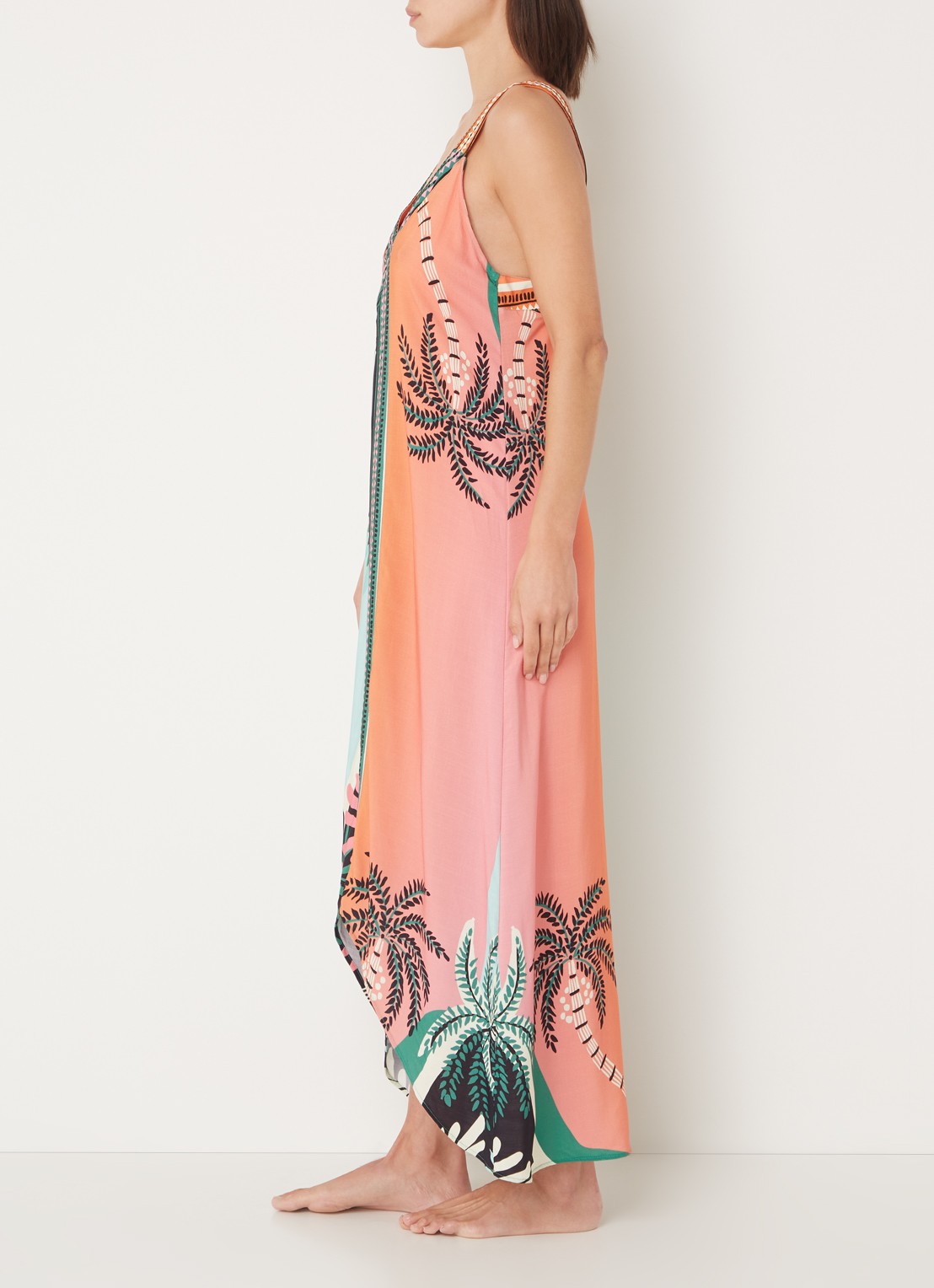 MAAJI Lowry maxi strandjurk met V-hals en print - voorkant 4 oranje