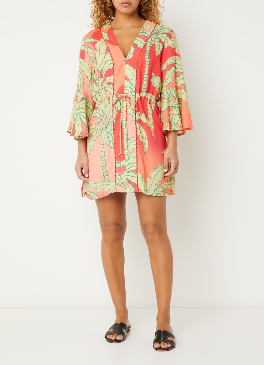 MAAJI Palm Garden strandjurk met print - voorkant 3 koraalroze