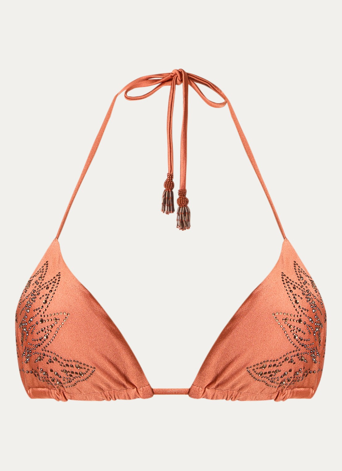 MAAJI Satin Umber Balmy reversible triangel bikinitop met uitneembare vulling - voorkant 4 oranjebruin