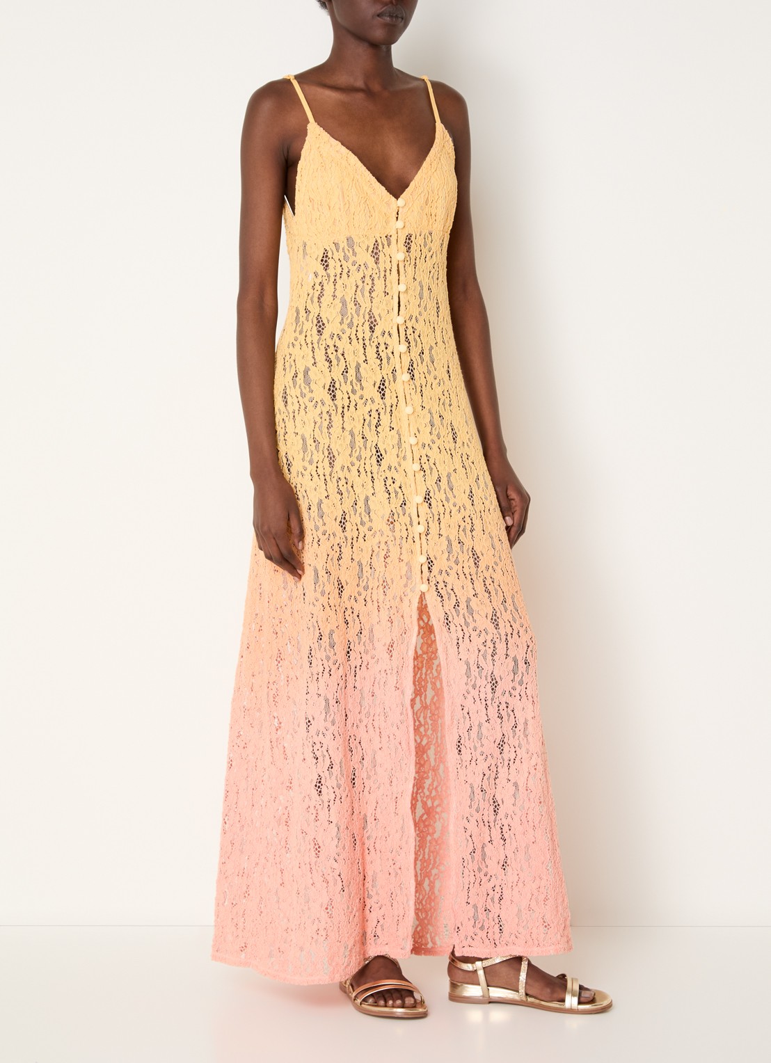 MAAJI Sunrise Sky Elowen maxi jurk met opengewerkt dessin - detail 4 roze