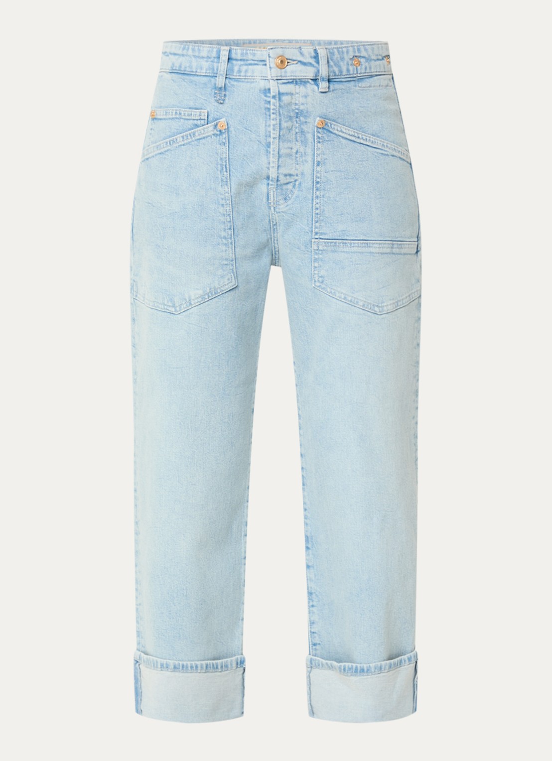 MAC Jeans Baggy mid waist straight leg cropped jeans met opgestikte zakken - voorkant 2 lichtblauw