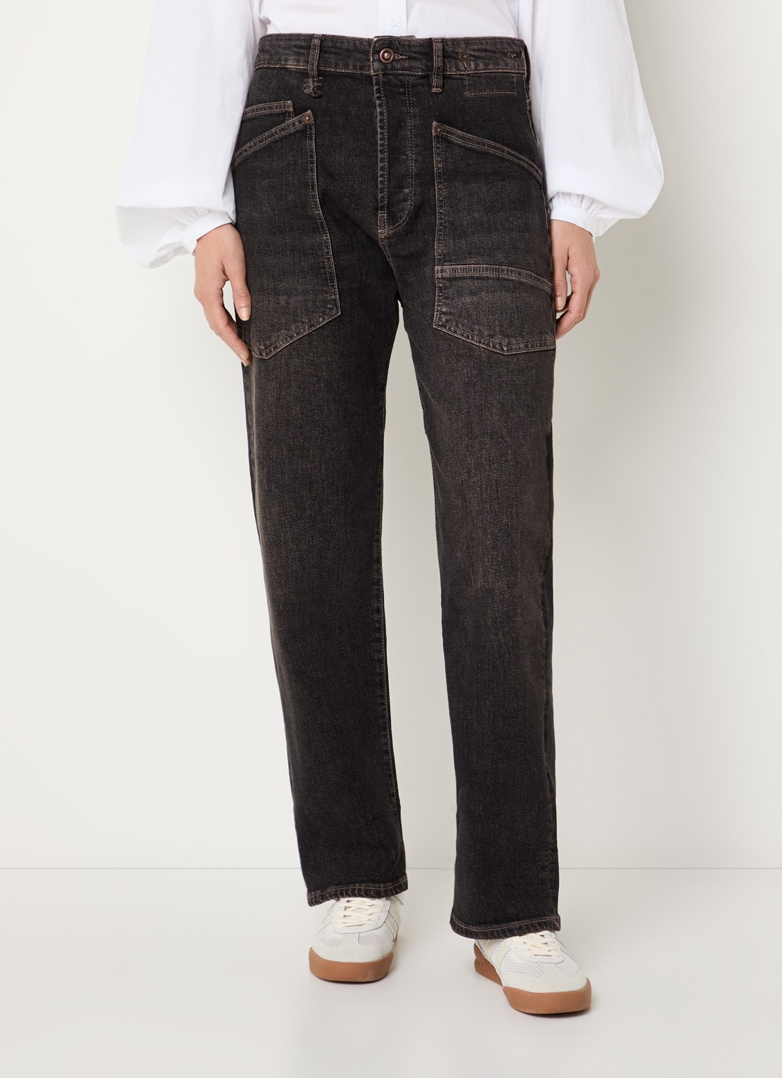 MAC Jeans Baggy mid waist straight leg cropped jeans met opgestikte zakken - detail 2 donkerbruin