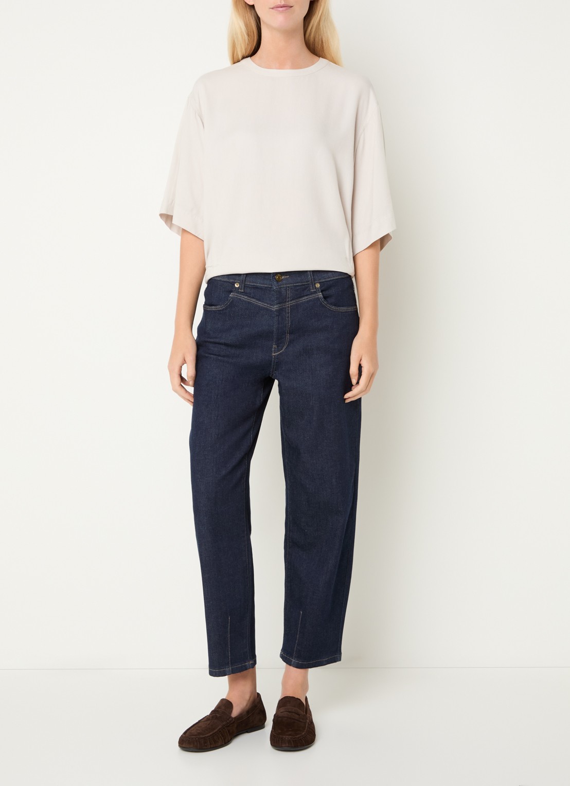 MAC Jeans Bobbie high waist tapered fit jeans met donkere wassing - voorkant 2 indigo