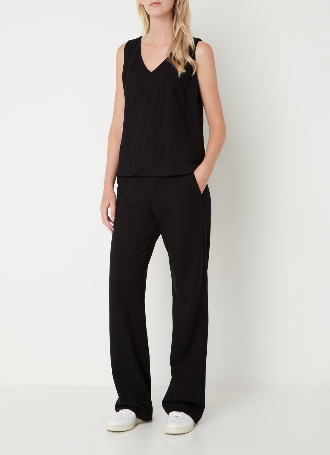 MAC Jeans Chiara straight fit pantalon met print  - voorkant 2 zwart