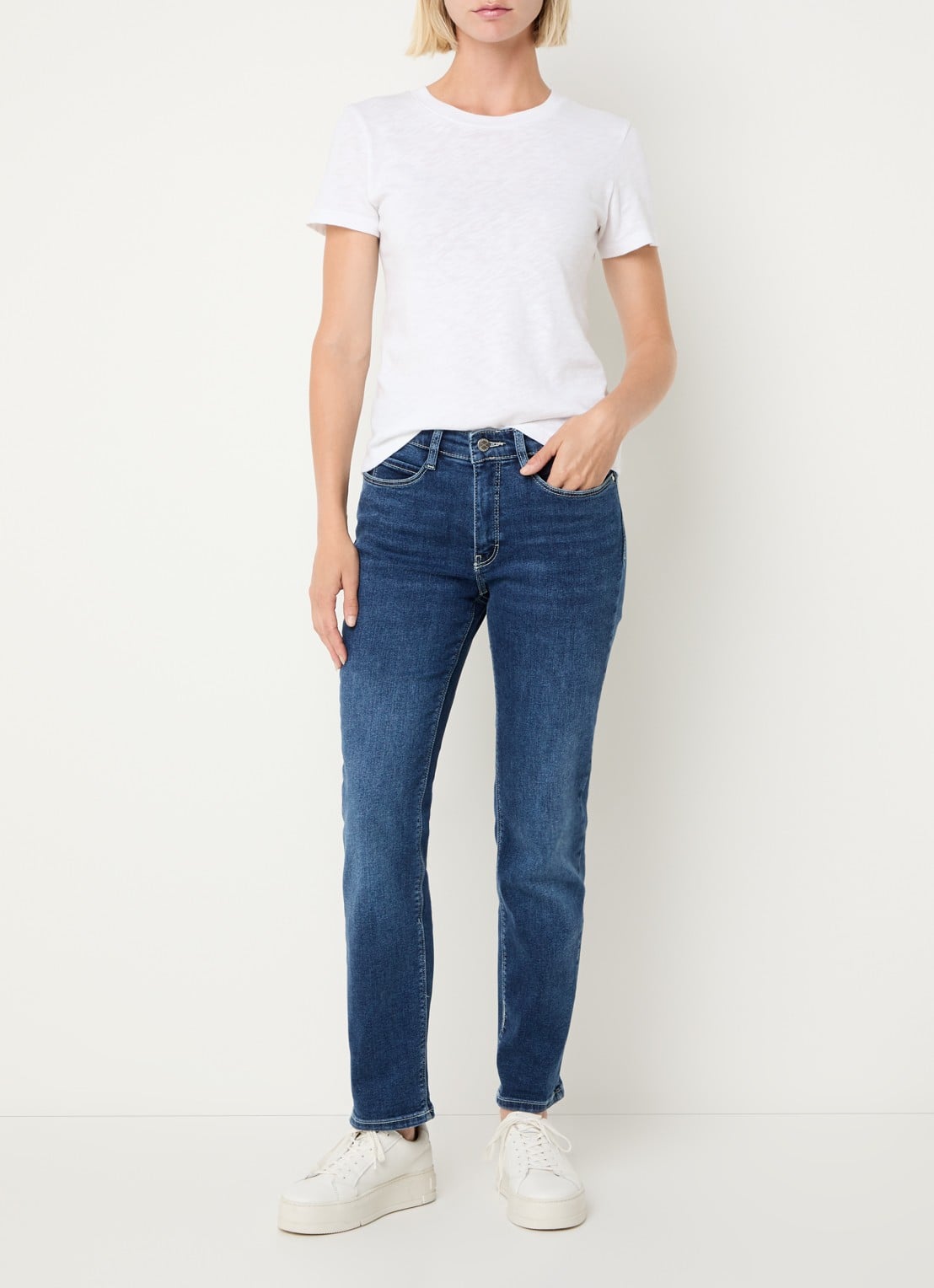 MAC Jeans Dream high waist cropped slim fit jeans met steekzakken - voorkant 2 blauw