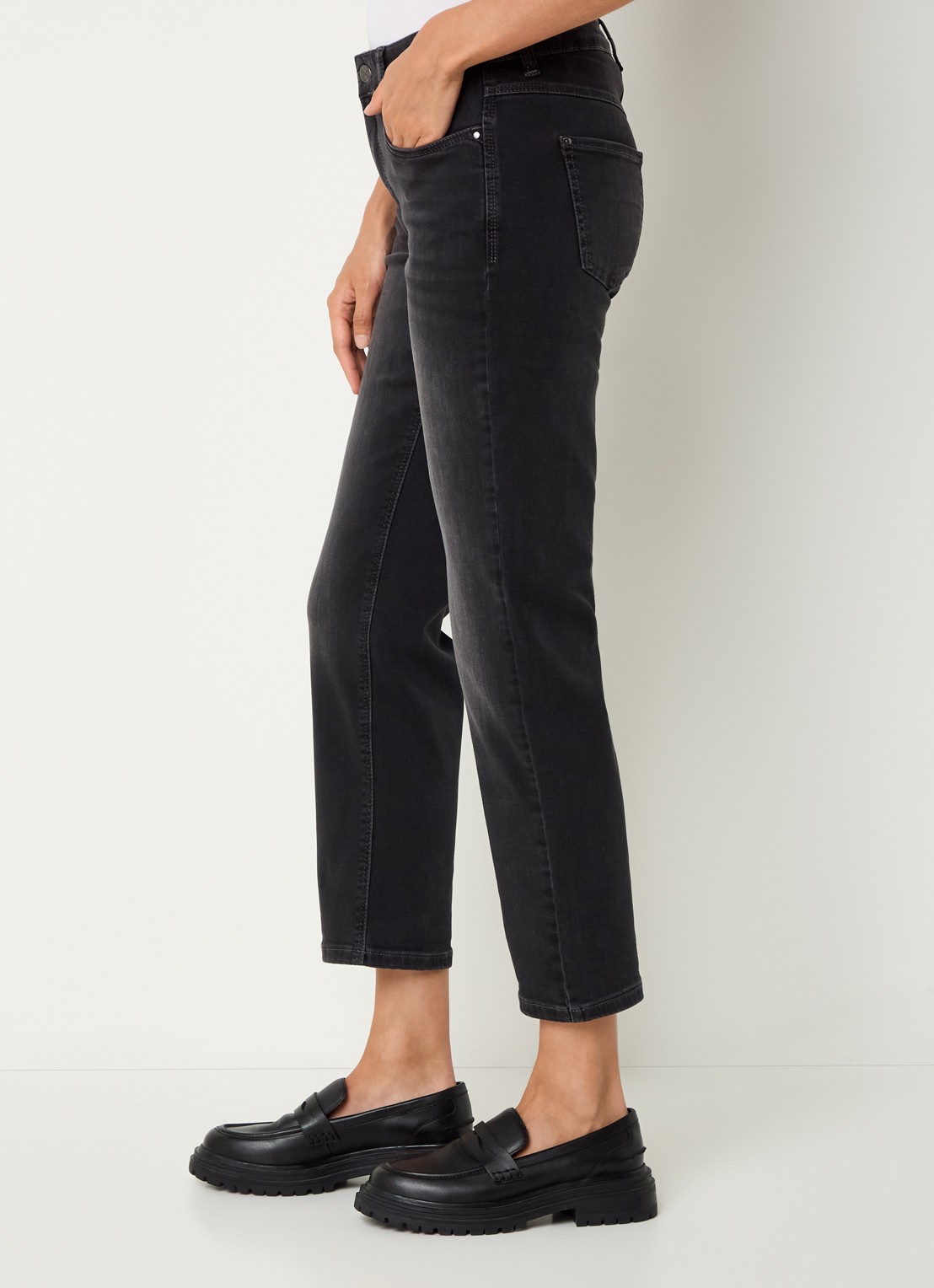 MAC Jeans Dream high waist cropped slim fit jeans met steekzakken - detail 3 donkergrijs