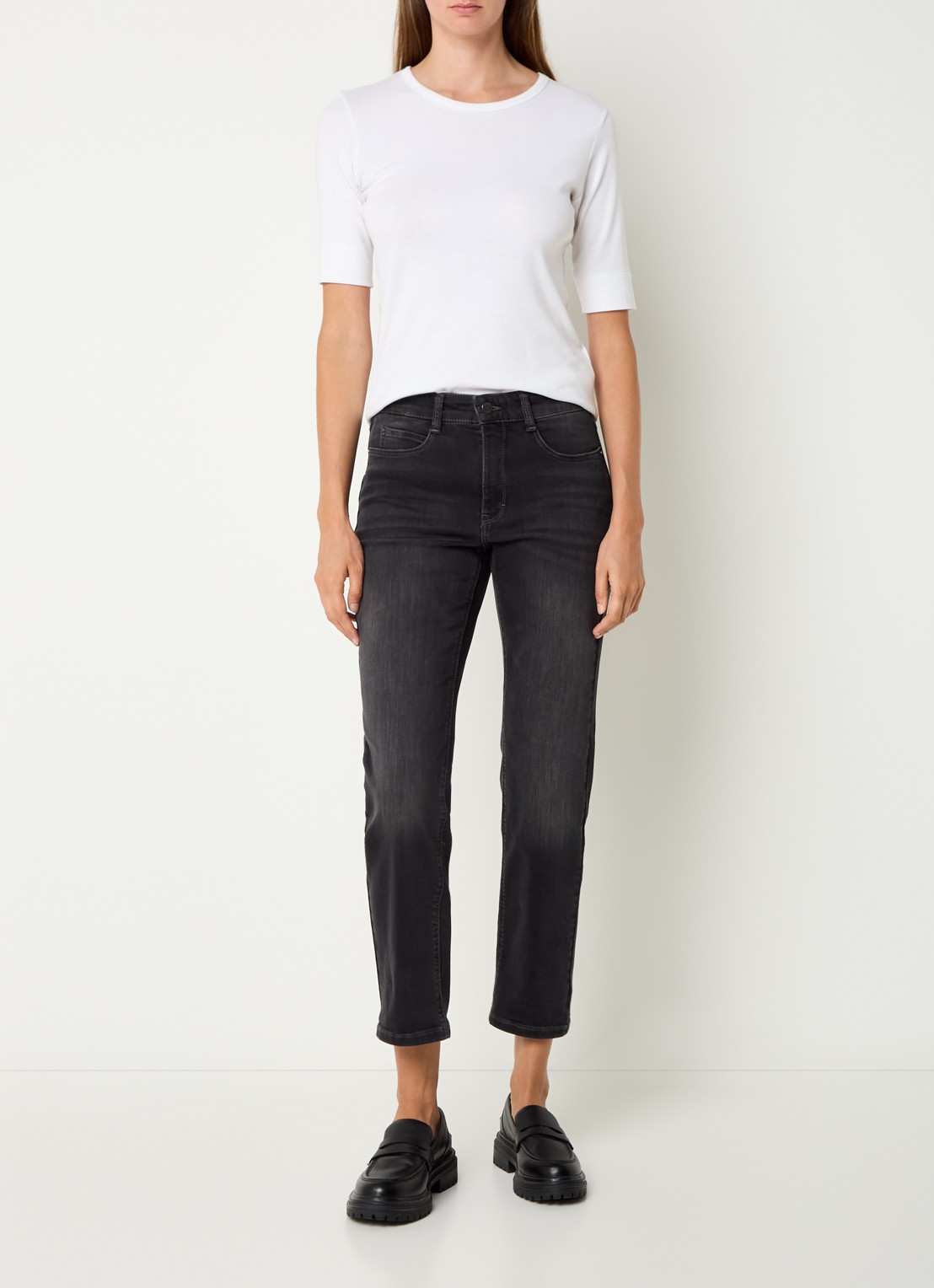 MAC Jeans Dream high waist cropped slim fit jeans met steekzakken - voorkant 5 donkergrijs