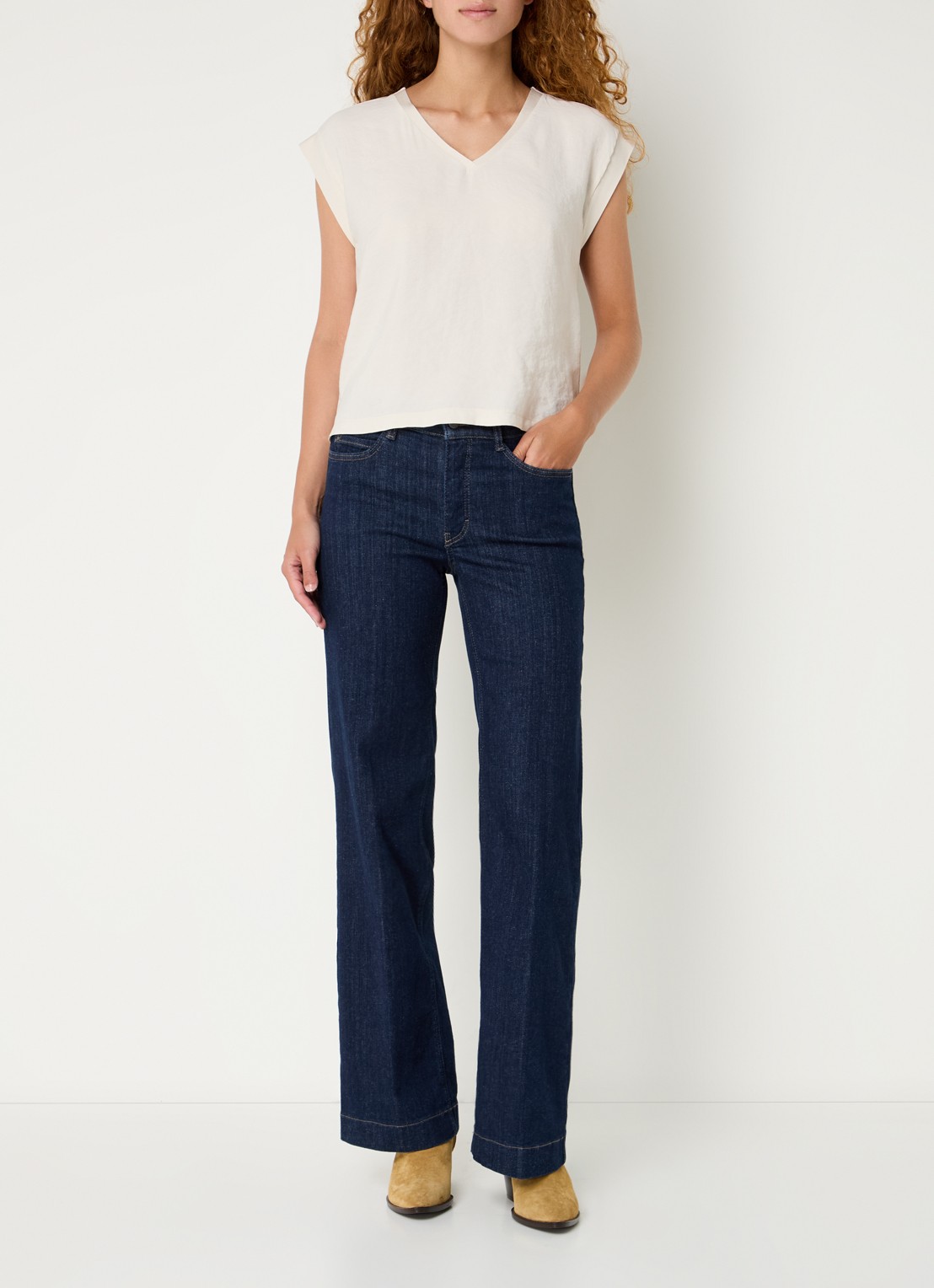 MAC Jeans Dream high waist wide leg jeans met steekzakken - voorkant 2 donkerblauw
