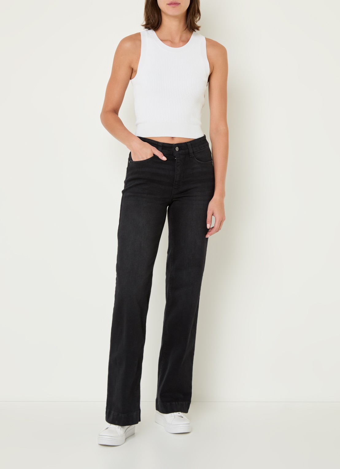 MAC Jeans Dream high waist wide leg jeans met steekzakken - voorkant 5 zwart