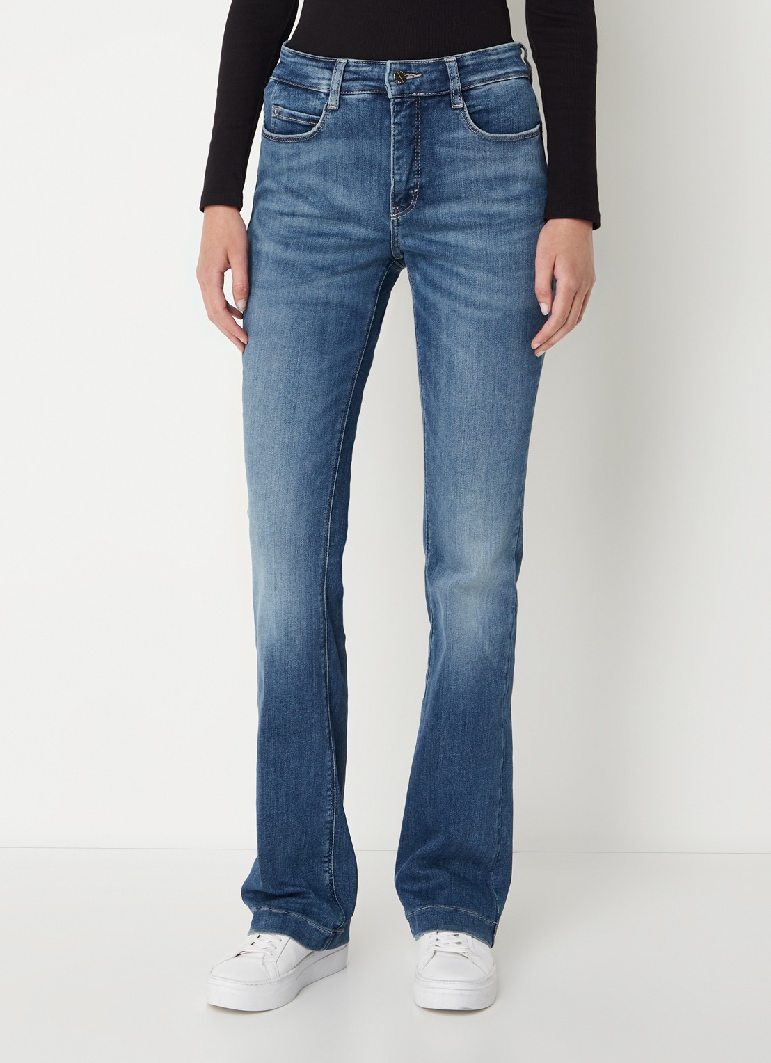 MAC Jeans Dream mid waist flared jeans met stretch - detail blauw