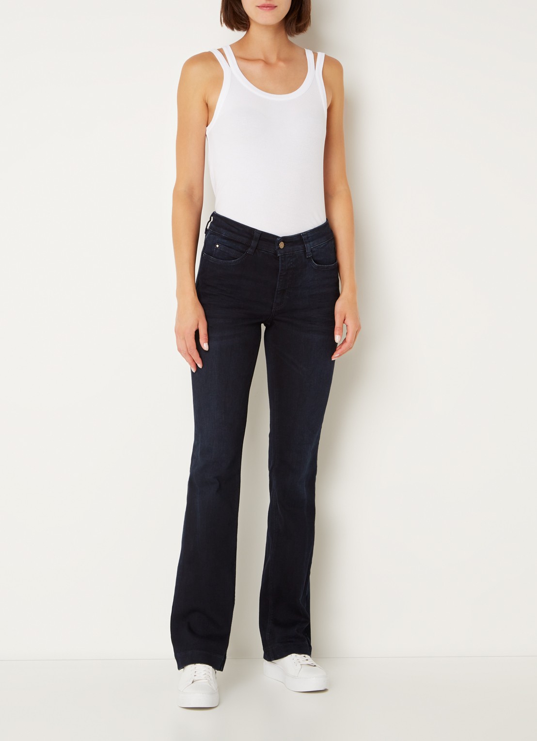 MAC Jeans Dream mid waist flared jeans met stretch - voorkant 5 donkerblauw