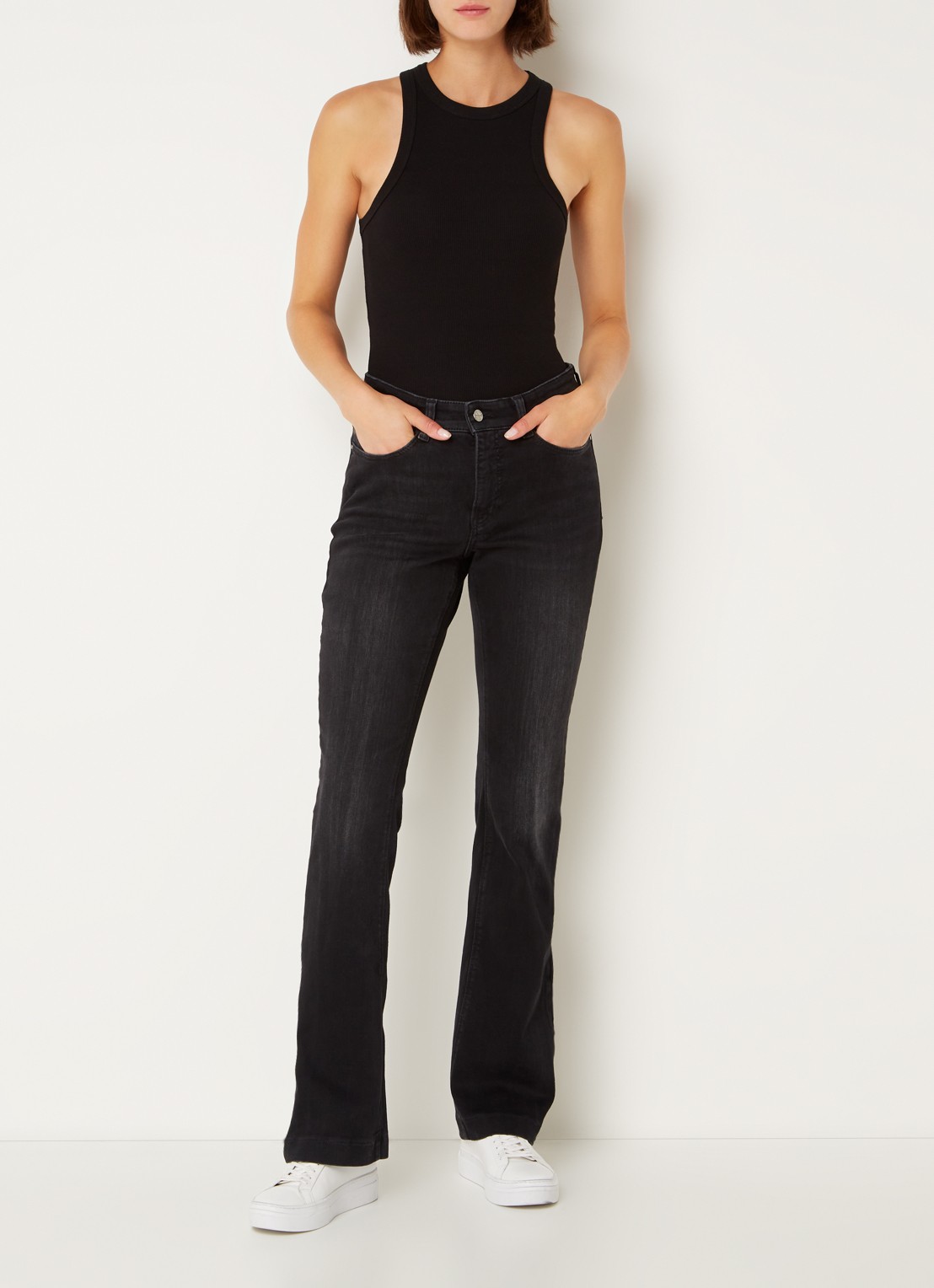 MAC Jeans Dream mid waist flared jeans met stretch - voorkant 5 zwart
