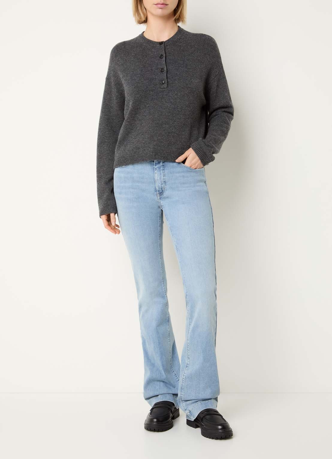 MAC Jeans Dream mid waist flared jeans met stretch - voorkant 2 blauwgrijs