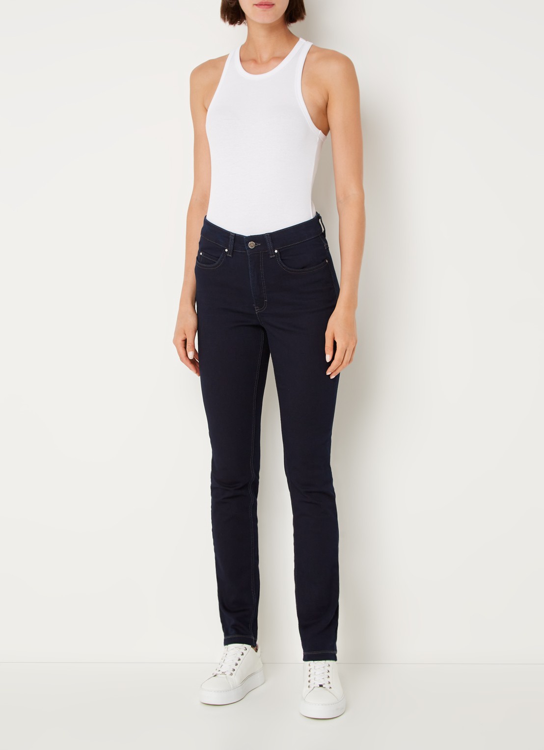 MAC Jeans Dream mid waist skinny jeans met stretch - voorkant 2 donkerblauw