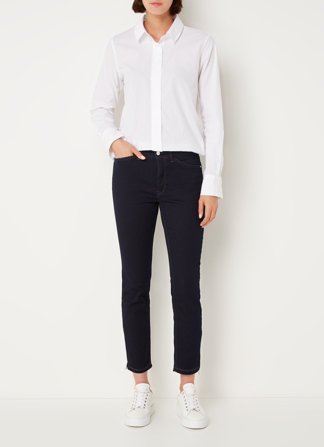 MAC Jeans Dream mid waist slim fit cropped jeans met ritsdetail - voorkant 5 donkerblauw