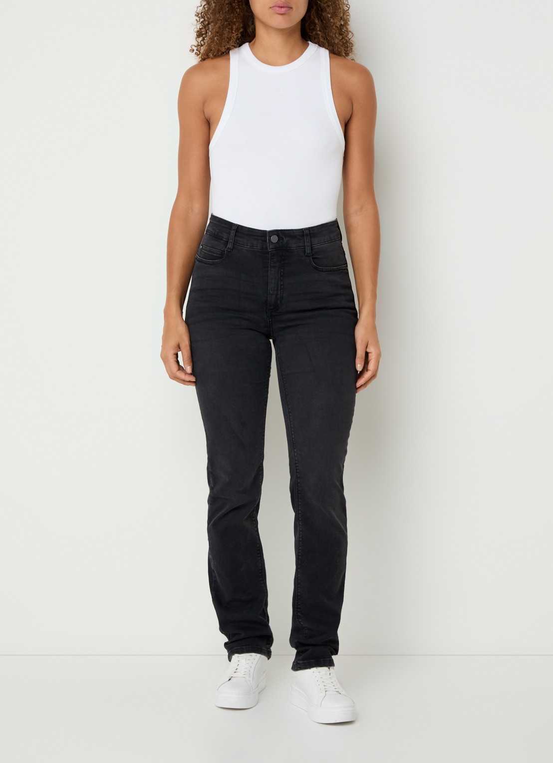 MAC Jeans Dream mid waist slim fit jeans met stretch  - voorkant 5 antraciet