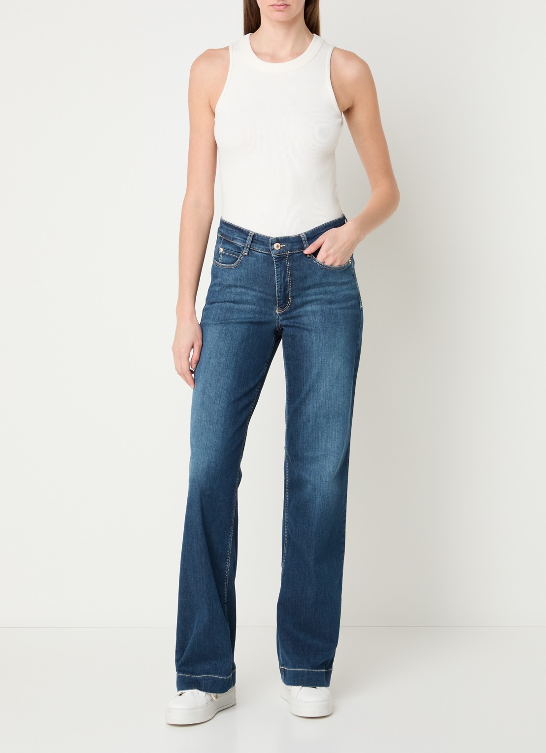 MAC Jeans Dream Wide high waist wide leg jeans met stretch - voorkant 3 donkerblauw