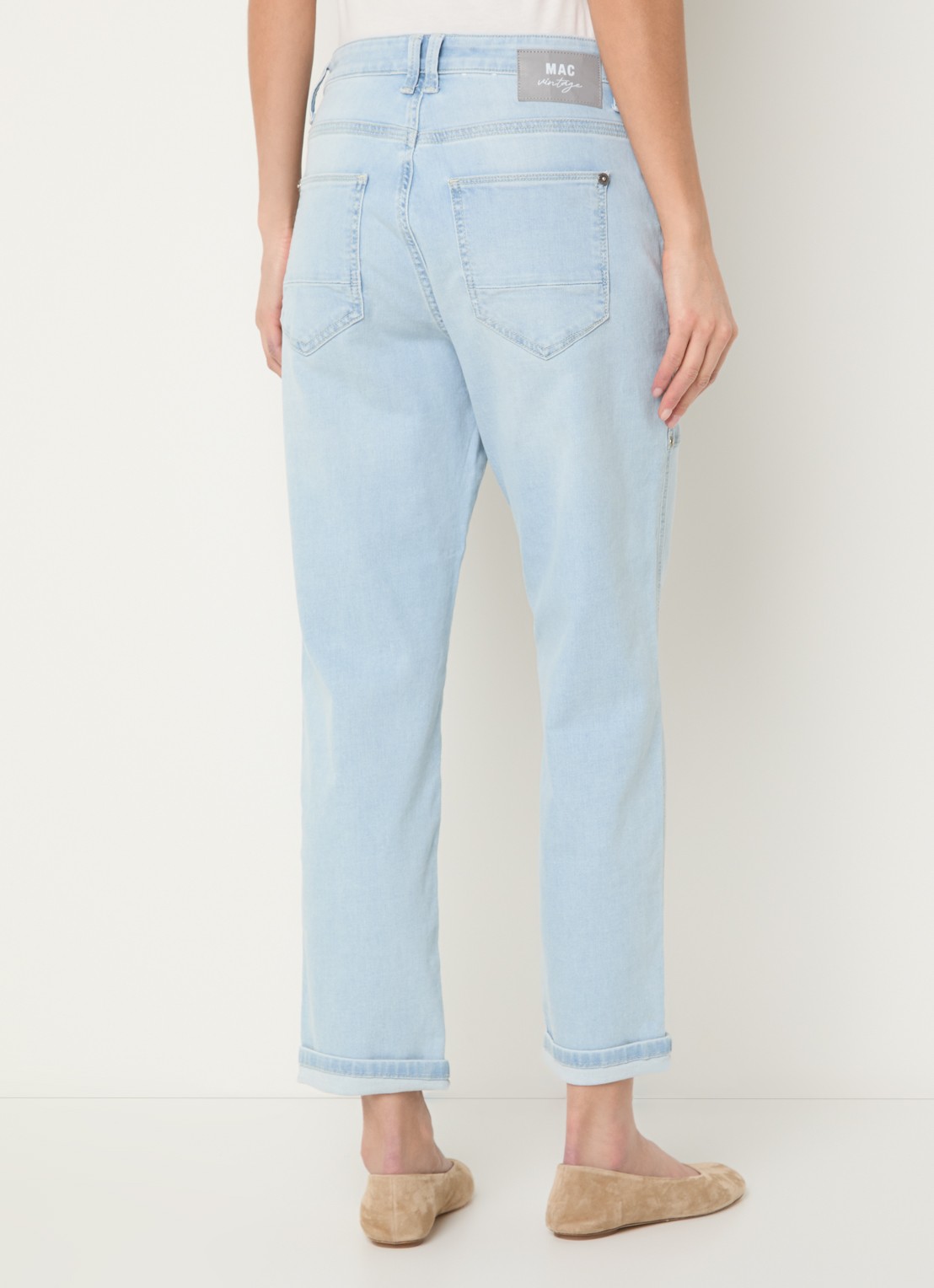 MAC Jeans Iowa high waist wide leg jeans met donkere wassing - achterkant lichtblauw
