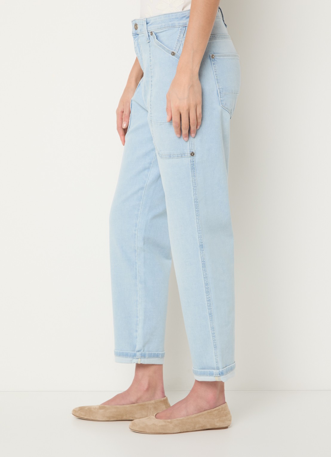 MAC Jeans Iowa high waist wide leg jeans met donkere wassing - detail 5 lichtblauw