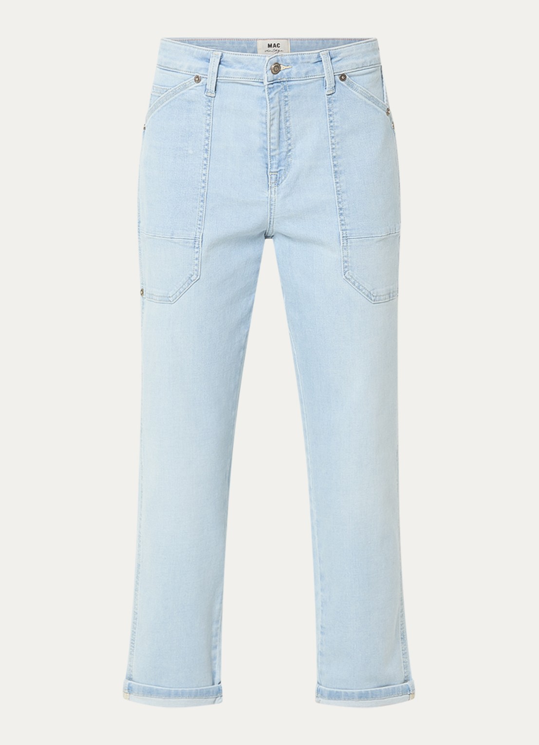 MAC Jeans Iowa high waist wide leg jeans met donkere wassing - voorkant 2 lichtblauw