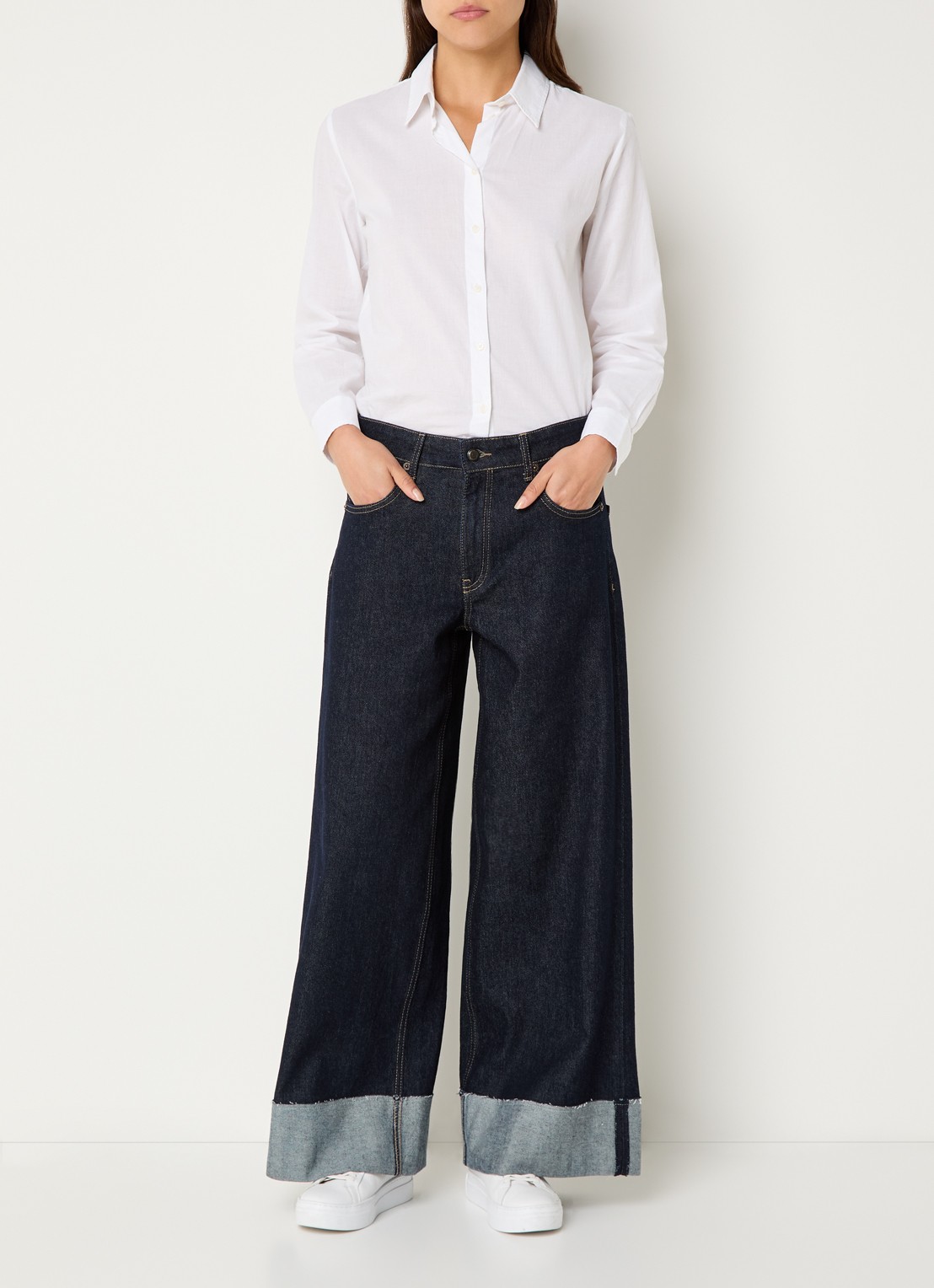 MAC Jeans Nevada high waist wide leg jeans met donkere wassing - voorkant 2 indigo