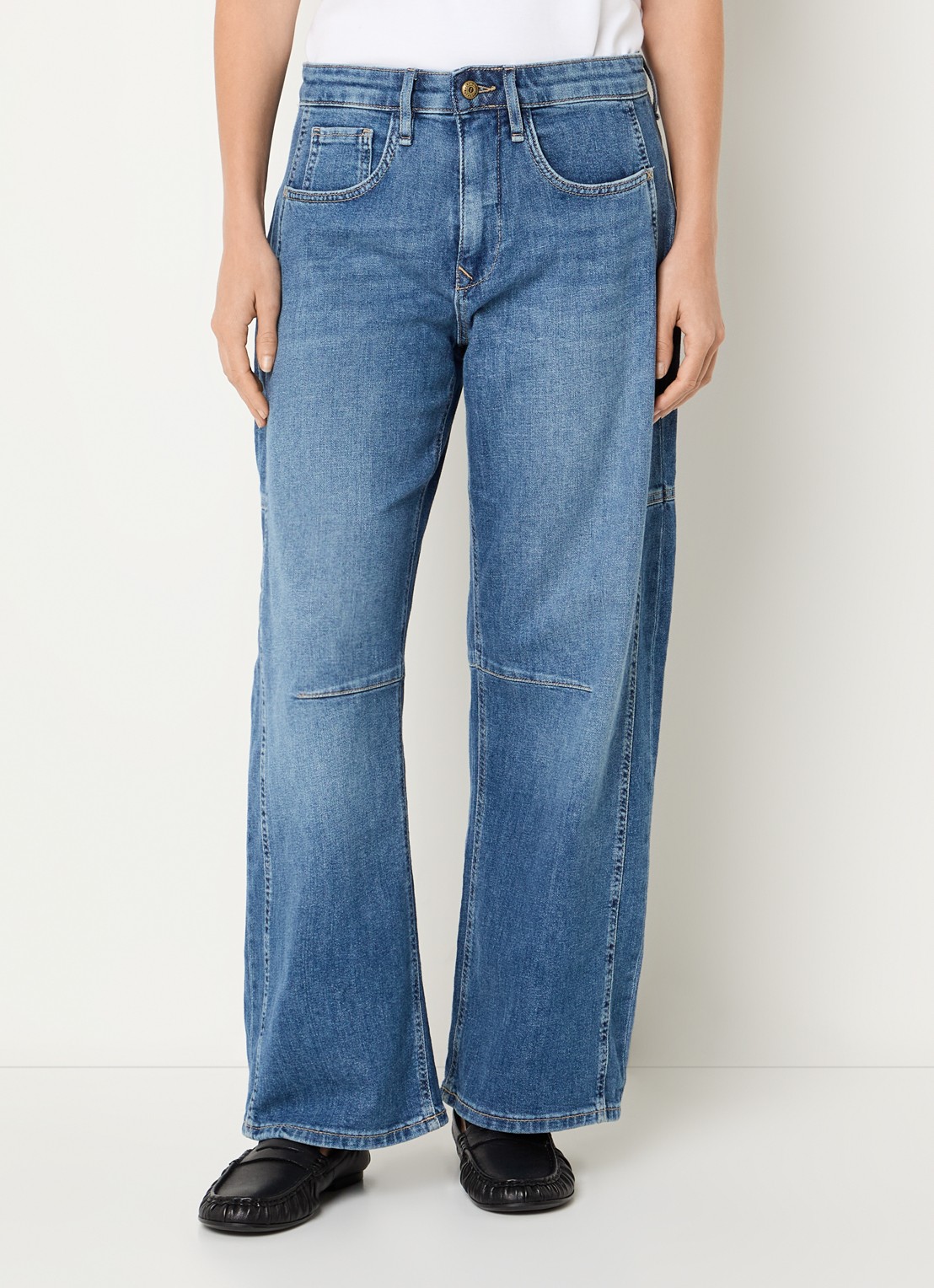 MAC Jeans Ohio high waist balloon fit jeans met lichte wassing - detail donkerblauw