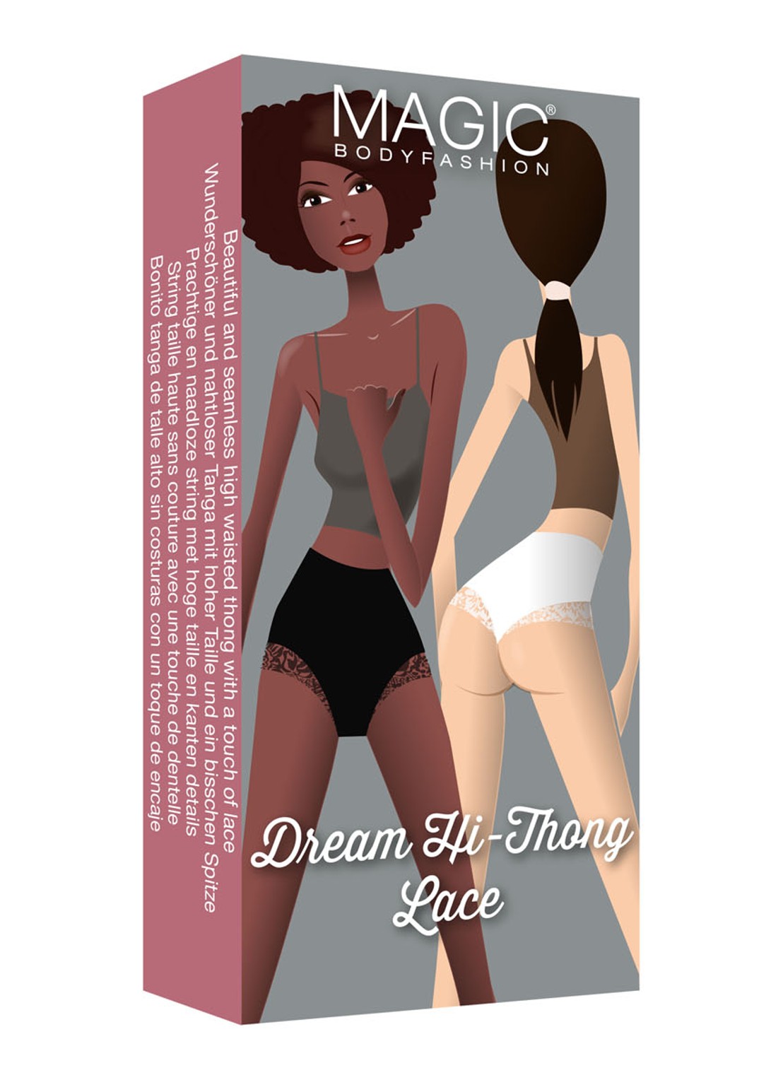 MAGIC Bodyfashion Dream high waisted naadloze string met kant - voorkant 3 zwart