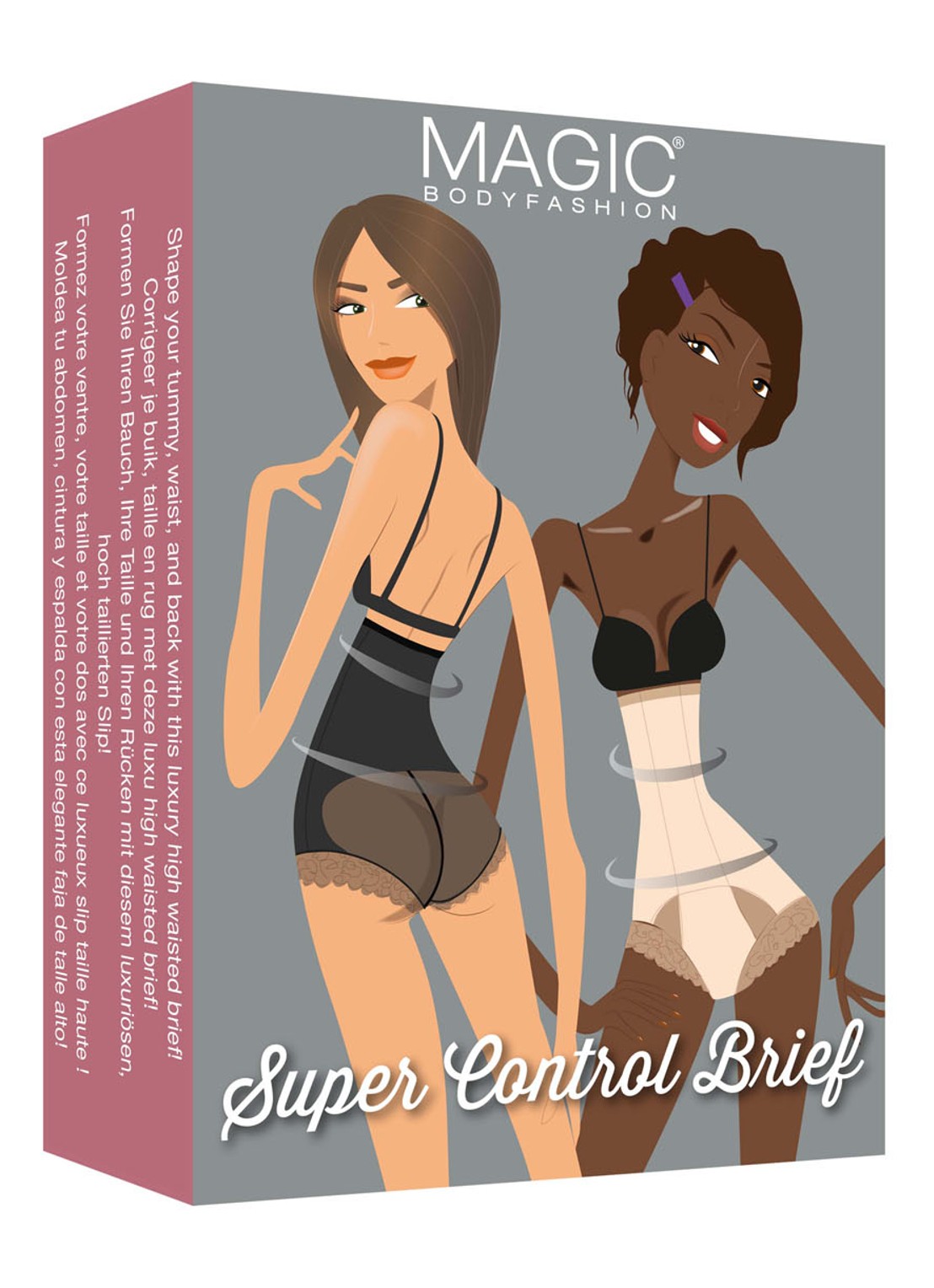 MAGIC Bodyfashion Super Control high waisted corrigerende slip met kant - voorkant zwart