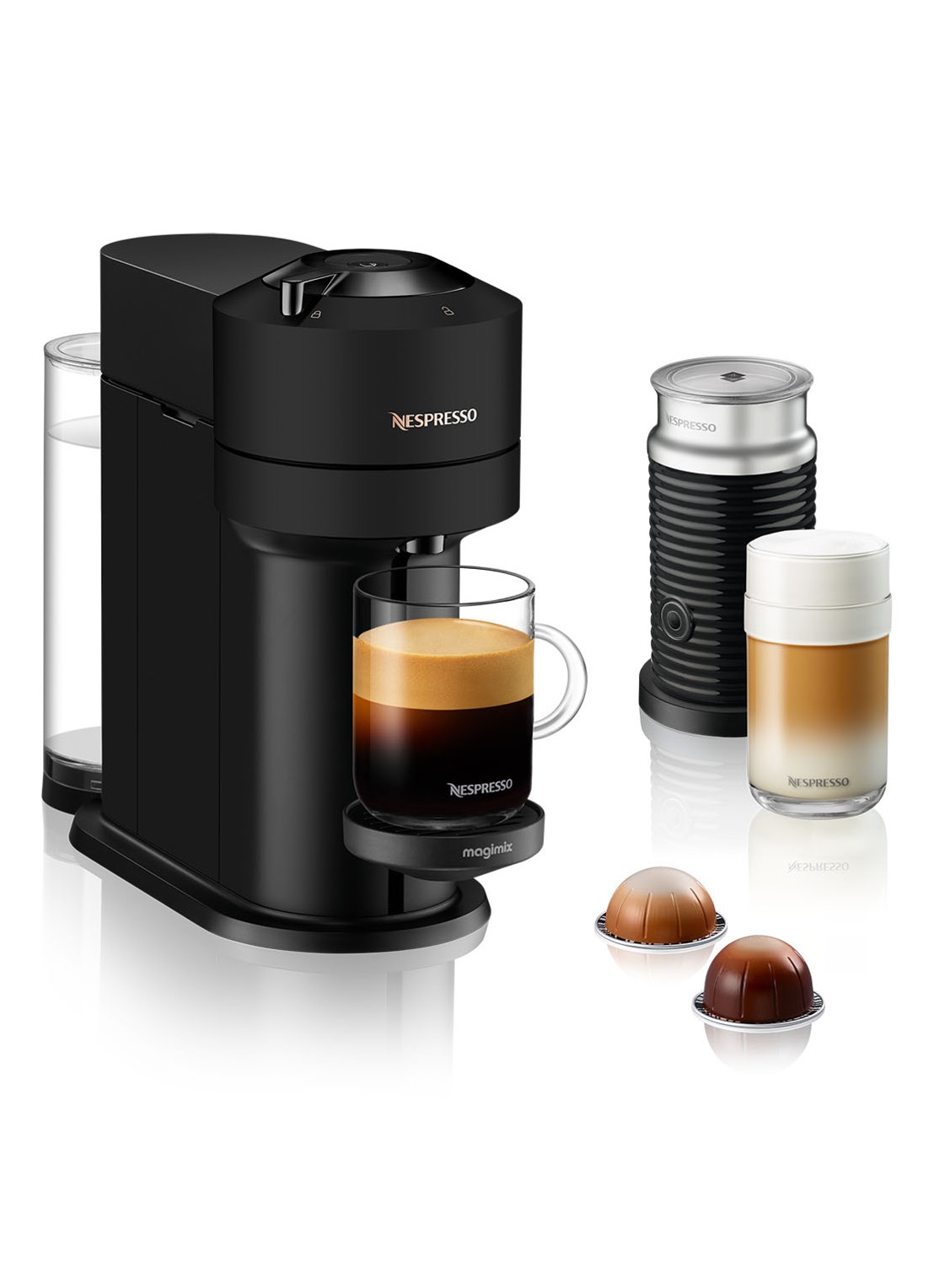 Magimix Vertuo Next Nespresso machine en Aeroccino melkschuimer 11719 - voorkant 4 zwart