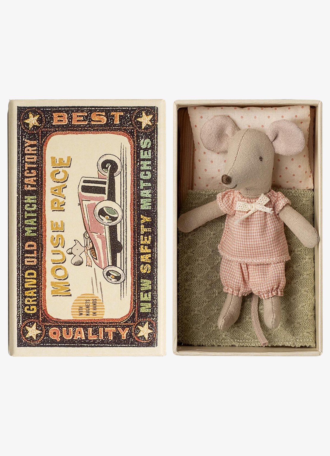 Maileg Little sister knuffel muis in geschenkdoos 13 cm - voorkant wit