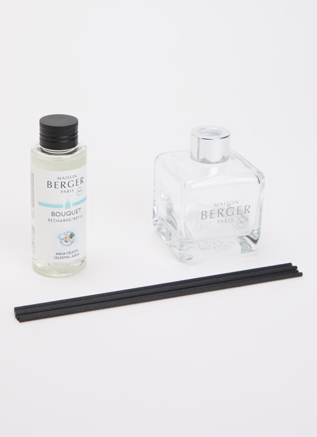 Maison Berger Celestial Aqua geurstokjes met navulling 100 ml  - voorkant 2 wit