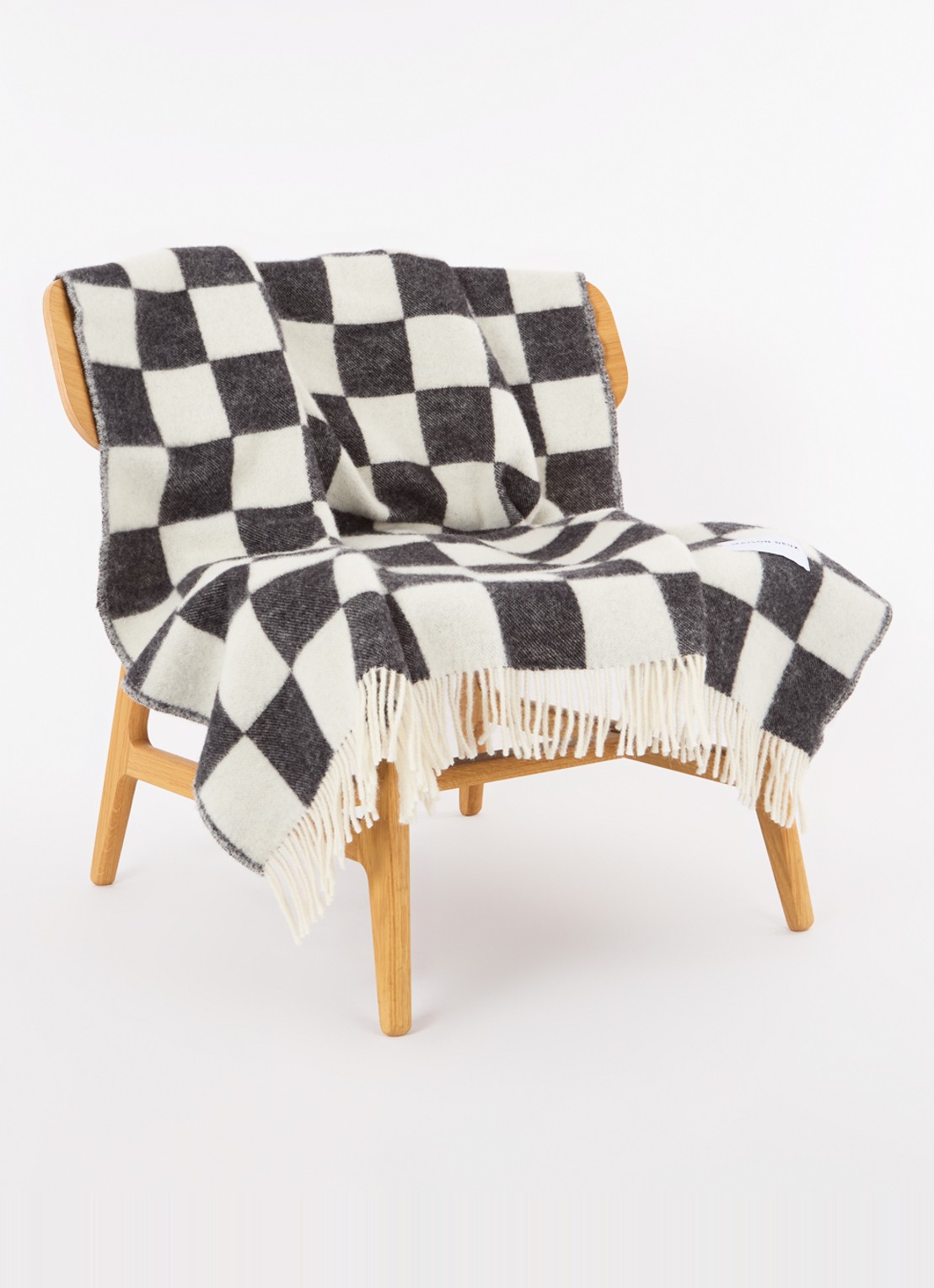 Maison Deux Checkerboard plaid van wol 130 x 200 cm - voorkant 3 zwart