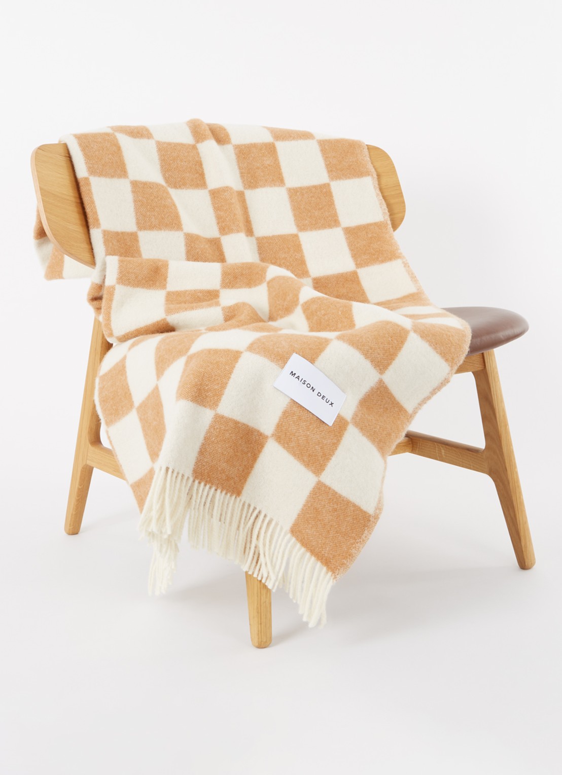 Maison Deux Checkerboard plaid van wol 130 x 200 cm - voorkant 3 bruin
