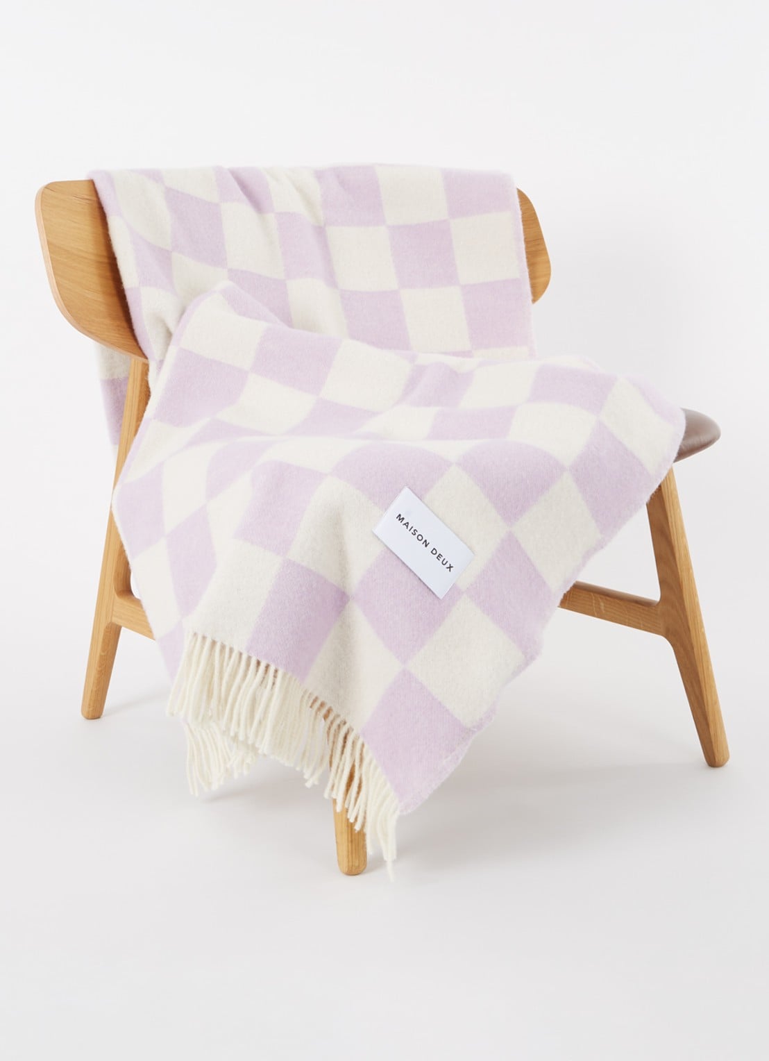 Maison Deux Checkerboard plaid van wol 130 x 200 cm - voorkant 3 lila