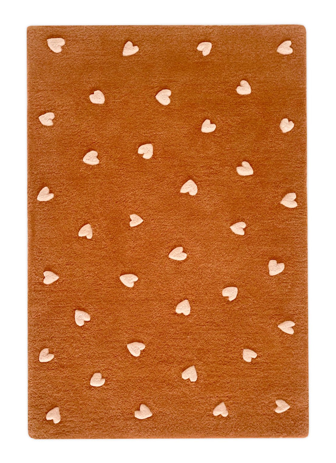 Maison Deux Hearts vloerkleed M 80 x 120 cm - voorkant 3 oranjebruin