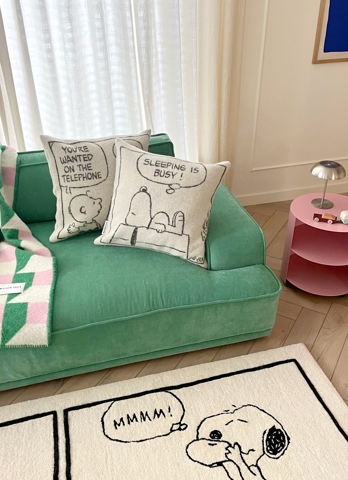 Maison Deux Peanuts sierkussenhoes 50 x 50 cm set van 2 - detail creme