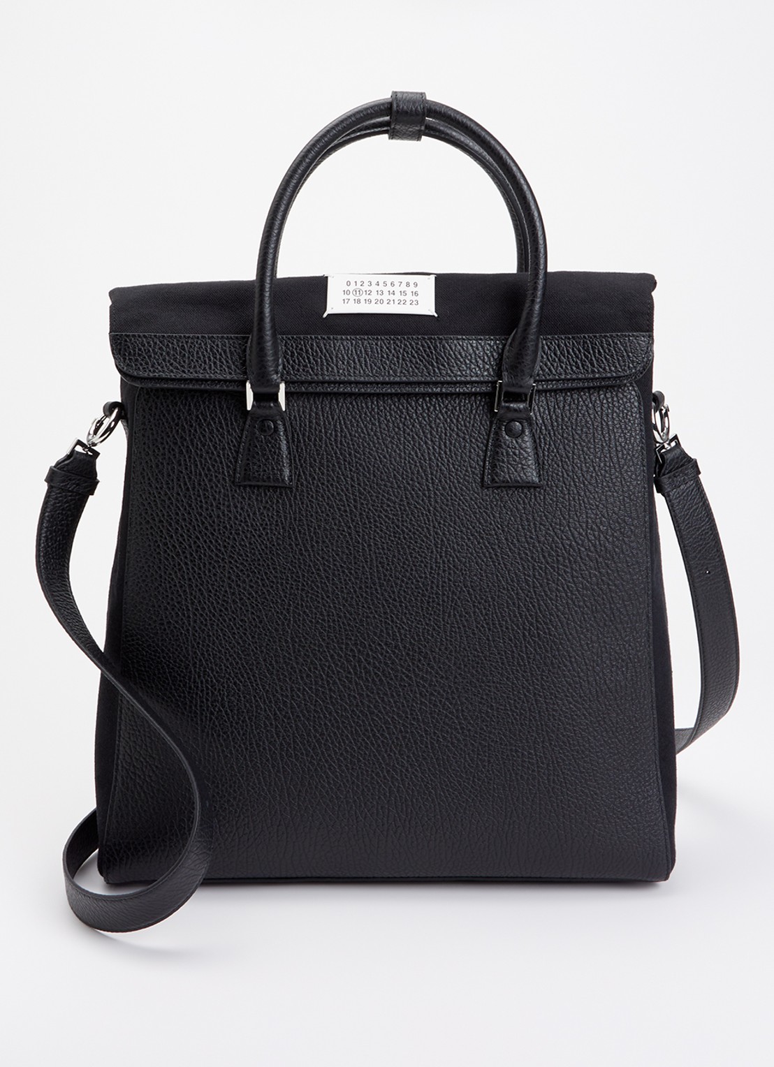 Maison Margiela 5AC Daily Vertical handtas van canvas met kalfsleren details en afneembare schouderriem - voorkant 4 zwart