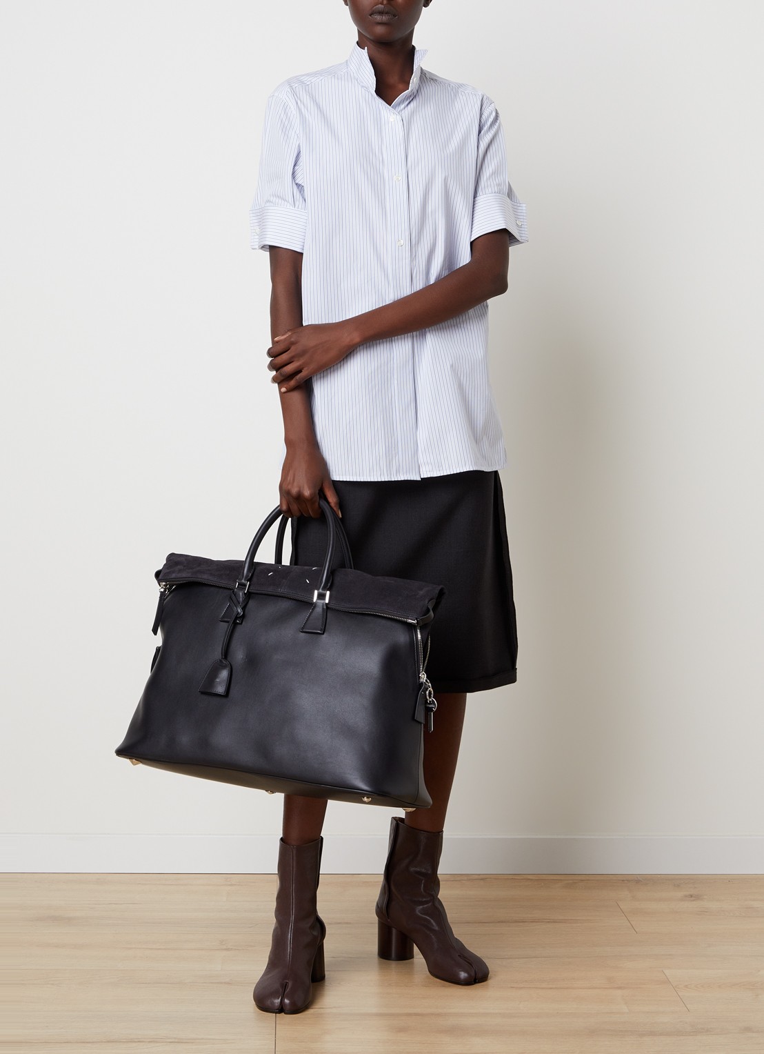 Maison Margiela 5ac XL Soft handtas van kalfsleer met afneembare schouderriem - voorkant 8 zwart