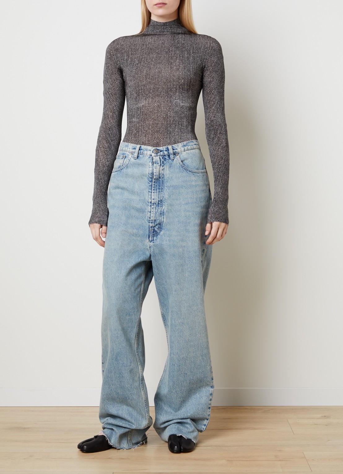Maison Margiela Body met visgraatdessin en col - voorkant 5 grijs