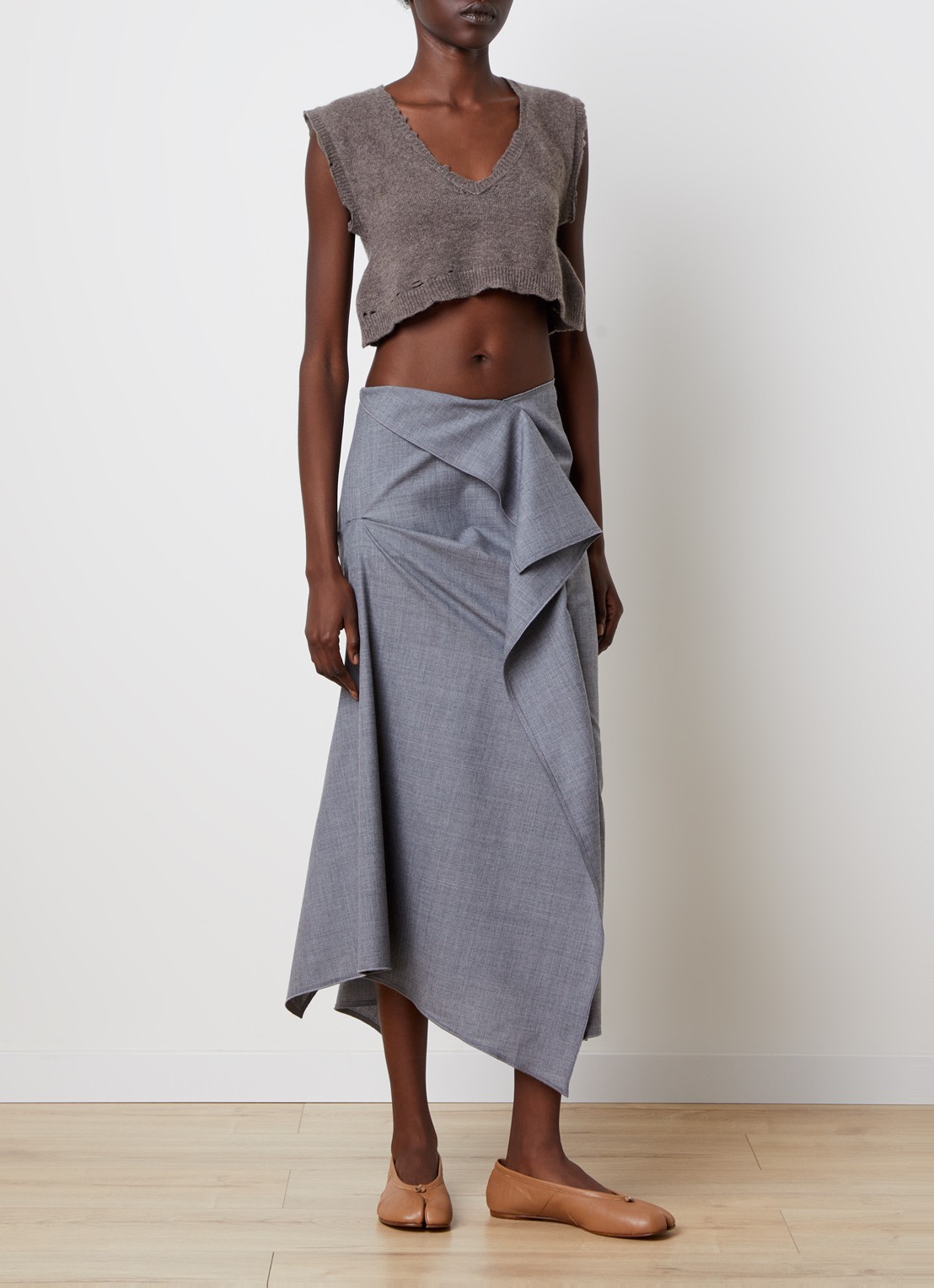 Maison Margiela Fijngebreide crop top met V-hals - voorkant 5 bruin