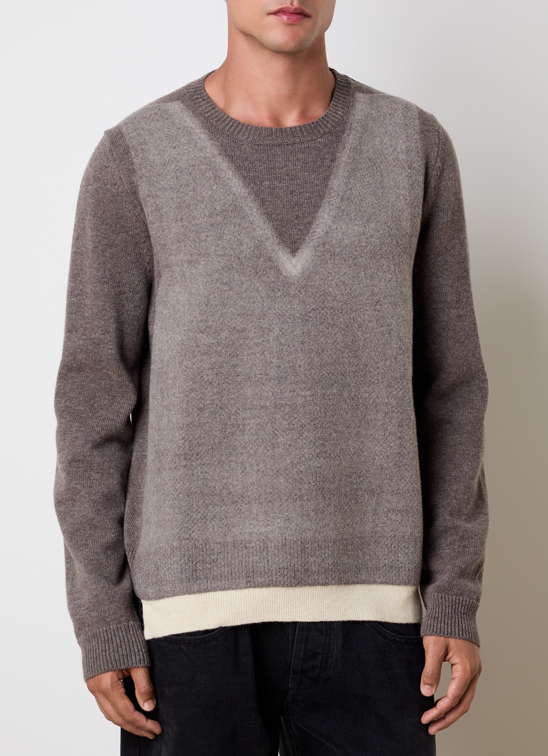 Maison Margiela Fijngebreide trui van wol met print - detail grijs