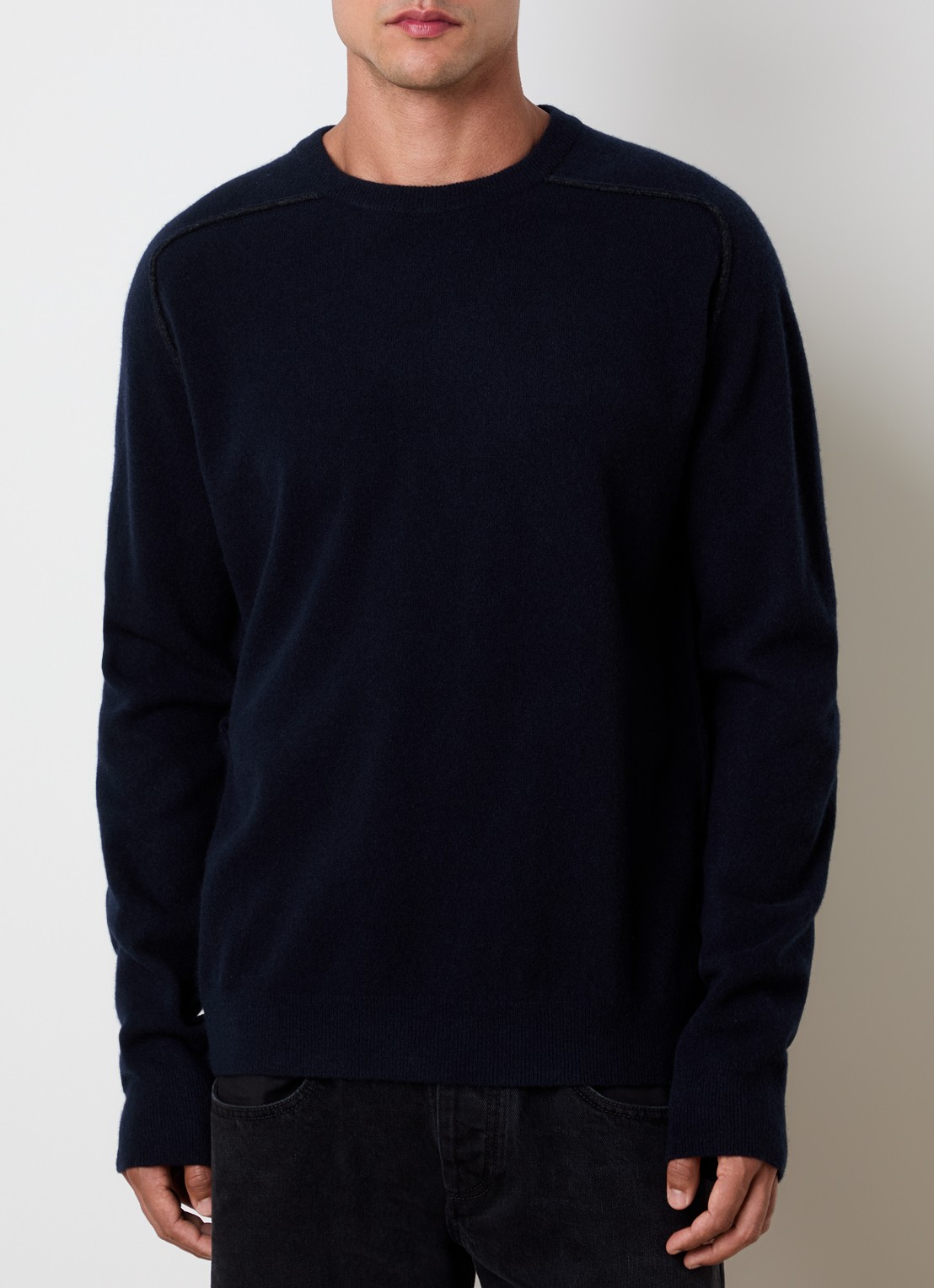 Maison Margiela Fijngebreide trui van wol met ronde hals - detail 2 donkerblauw