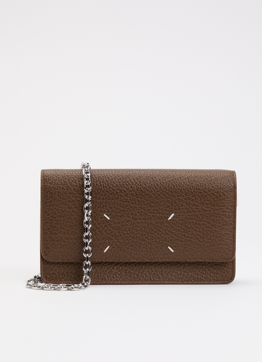 Maison Margiela Four Stitches clutch van kalfsleer met afneembare schouderriem - voorkant donkerbruin
